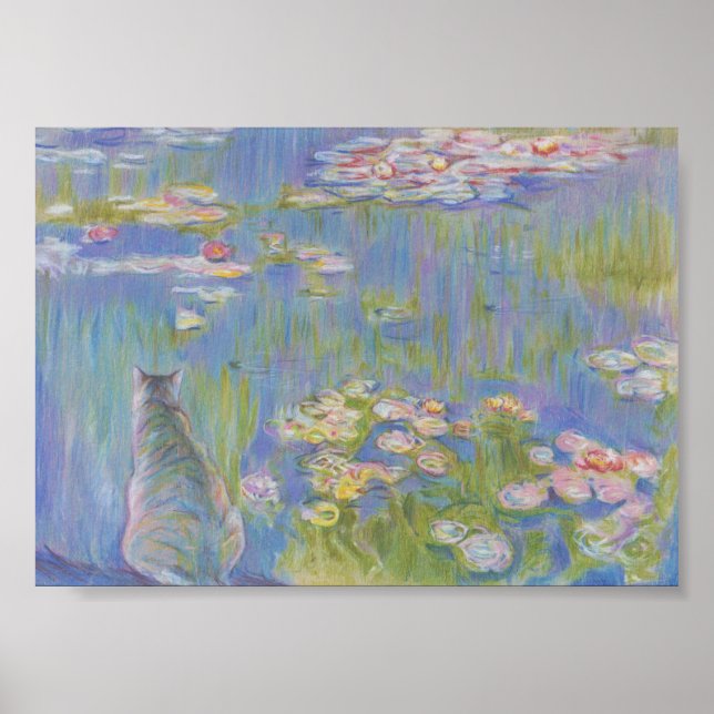 Vatten lily och cat Oscar-Claude Monet Poster (Framsidan)