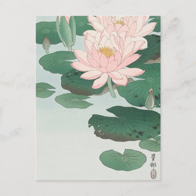 Vatten Lily Painting by Ohara Koson Postcard Vykort (Framsida)
