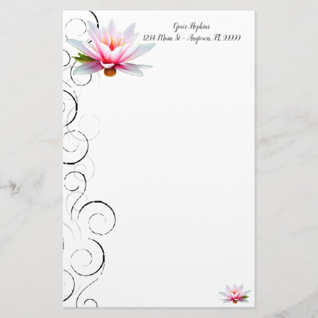 Vatten Lily Personlig Stationery Brevpapper (Framsida)