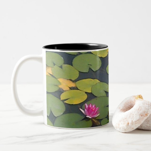 Vatten Lily Pond Flower Painting Två-Tonad Mugg (Med munk)