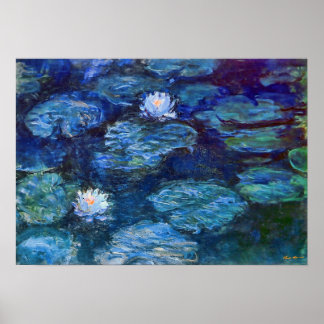Vatten Lily Pond i Blue av Claude Monet Fine Art Poster