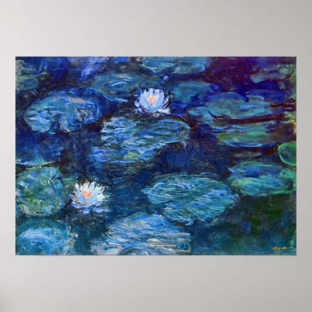 Vatten Lily Pond i Blue av Claude Monet Fine Art Poster (Framsidan)