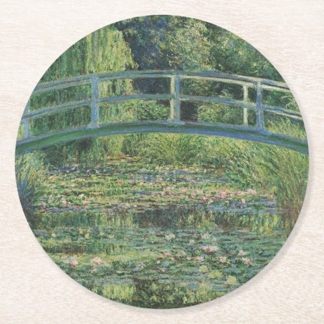Vatten-Lily Pond, liggande Oljemålning, Monet Underlägg Papper Rund (Framsidan)