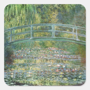 Vatten Lily Pond Måla på Fransk för vintage Fyrkantigt Klistermärke