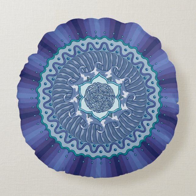 Vatten Mandala Round Pillow Rund Kudde (Framsidan)