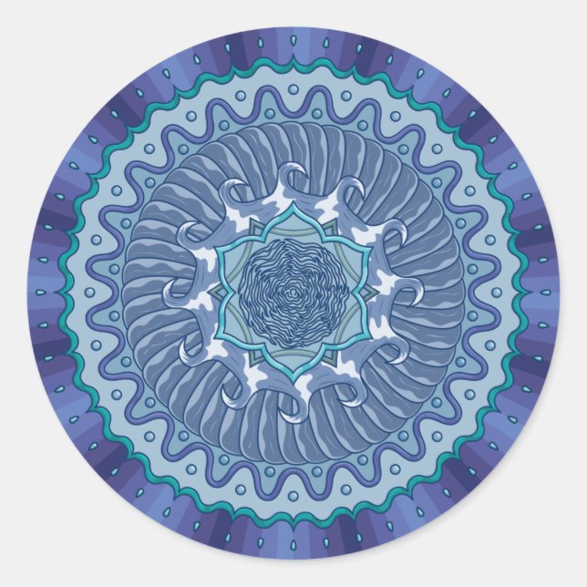 Vatten Mandala Sticker Runt Klistermärke (Framsida)