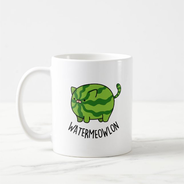 Vatten-meow-lon Funny Watermelon Cat Pun Kaffemugg (Vänster)