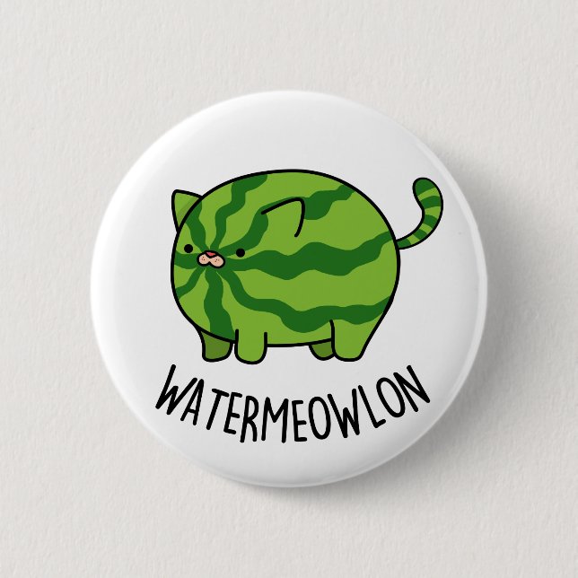 Vatten-meow-lon Funny Watermelon Cat Pun Knapp (Framsida)