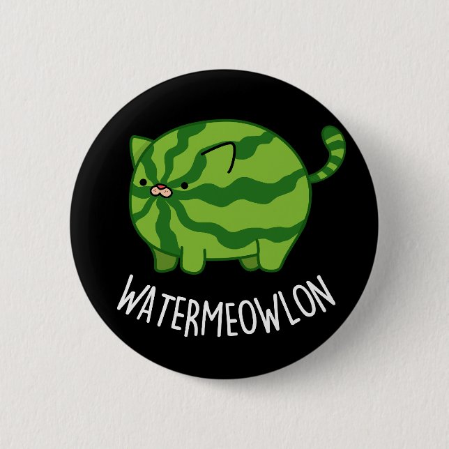 Vatten-meow-lon Funny Watermelon Cat Pun Mörk BG Knapp (Framsida)