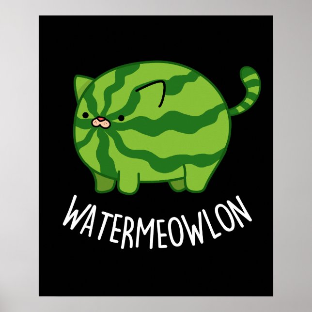Vatten-meow-lon Funny Watermelon Cat Pun Mörk BG Poster (Framsidan)