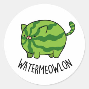 Vatten-meow-lon Funny Watermelon Cat Pun Runt Klistermärke