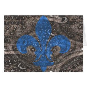 Vatten Meter lock med blå Fleur De Lis Hälsningskort