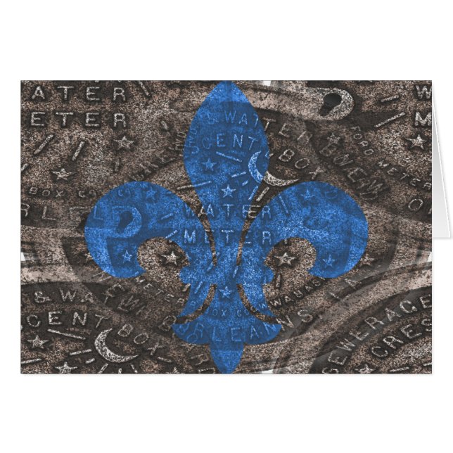 Vatten Meter lock med blå Fleur De Lis Hälsningskort (Framsidan Horizontal)