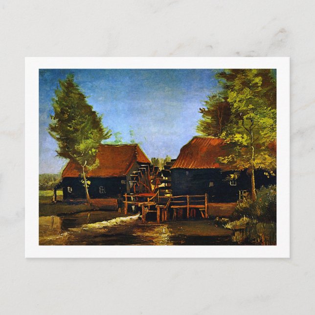 Vatten Mill at Kollen (F48a) Van Gogh Fine Art Vykort (Framsida)