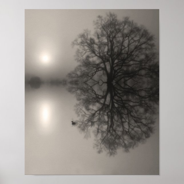 Vatten Oak i fotoutskrift på morgonen Poster (Framsidan)