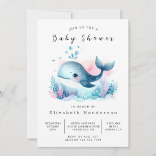 Vatten Online Whale Baby Shower Inbjudningar