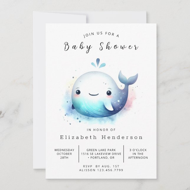 Vatten Online Whale Baby Shower Inbjudningar (Framsida)