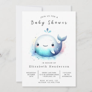 Vatten Online Whale Baby Shower Inbjudningar