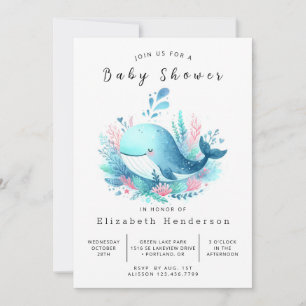 Vatten Online Whale Baby Shower Inbjudningar