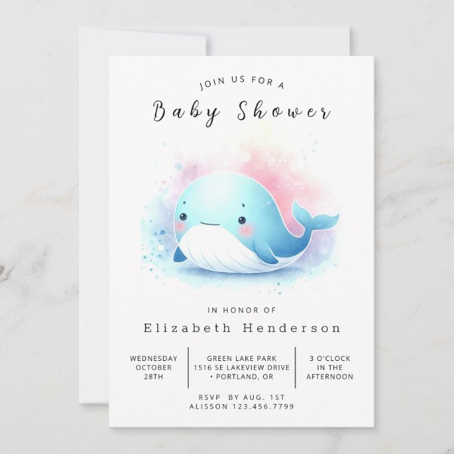 Vatten Online Whale Baby Shower Inbjudningar (Framsida)