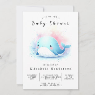 Vatten Online Whale Baby Shower Inbjudningar