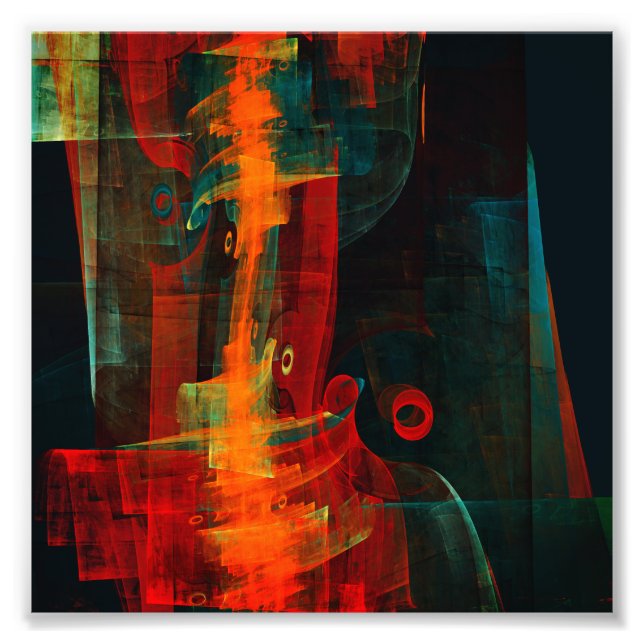 Vatten Orange Red Blue Modern Abstrakt Art Mönster Fototryck (Framsidan)