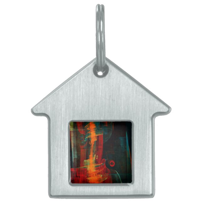 Vatten Orange Red Blue Modern Abstrakt Art Mönster ID-bricka Husdjur (Framsidan)