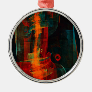 Vatten Orange Red Blue Modern Abstrakt Art Mönster Julgransprydnad Metall