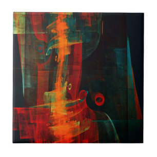 Vatten Orange Red Blue Modern Abstrakt Art Mönster Kakelplatta