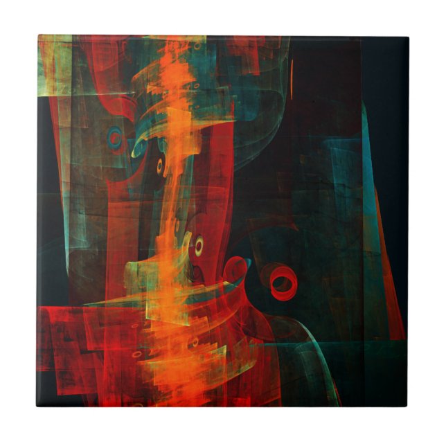 Vatten Orange Red Blue Modern Abstrakt Art Mönster Kakelplatta (Framsidan)