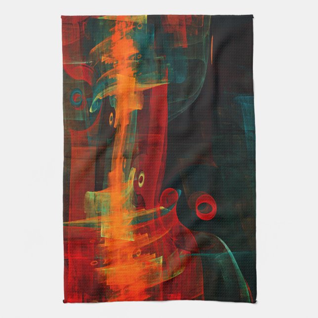 Vatten Orange Red Blue Modern Abstrakt Art Mönster Kökshandduk (Vertikal)