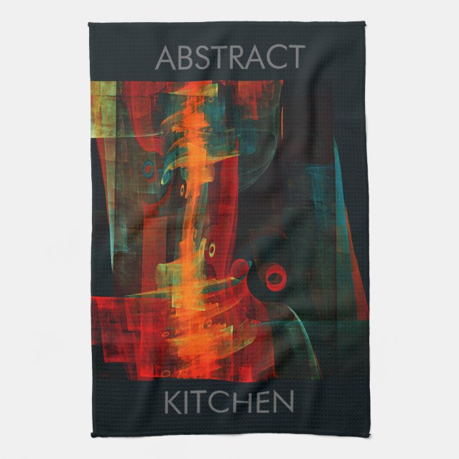 Vatten Orange Red Blue Modern Abstrakt Art Mönster Kökshandduk (Vertikal)