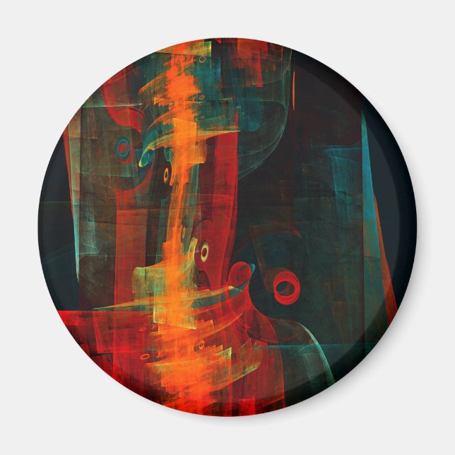 Vatten Orange Red Blue Modern Abstrakt Art Mönster Magnet (Framsidan)
