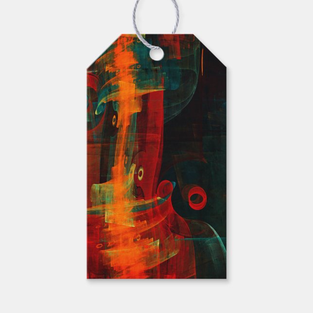 Vatten Orange Red Blue Modern Abstrakt Art Mönster Presentetikett (Framsidan)