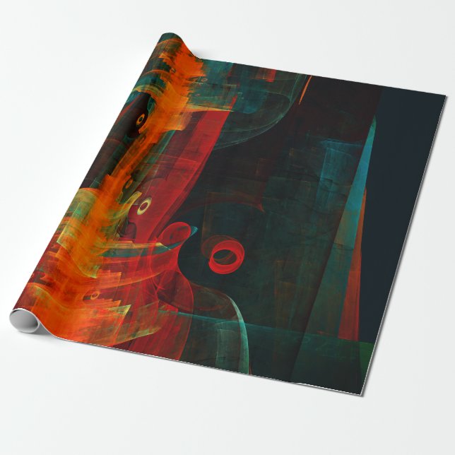 Vatten Orange Red Blue Modern Abstrakt Art Mönster Presentpapper (Utrullad)