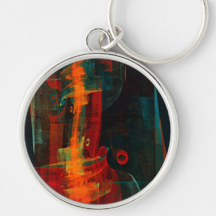 Vatten Orange Red Blue Modern Abstrakt Art Mönster Rund Silverfärgad Nyckelring
