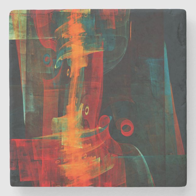 Vatten Orange Red Blue Modern Abstrakt Art Mönster Stenunderlägg (Framsidan)