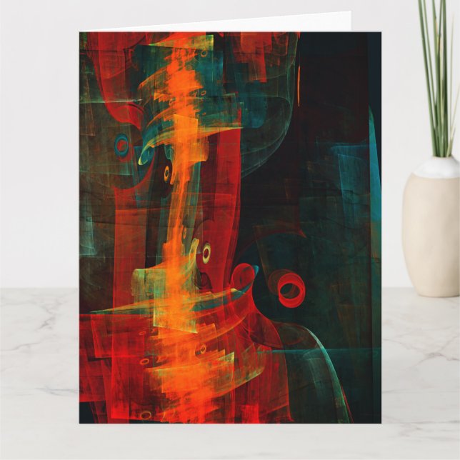Vatten Orange Red Blue Modern Abstrakt Art Mönster Tack Kort (Framsida)