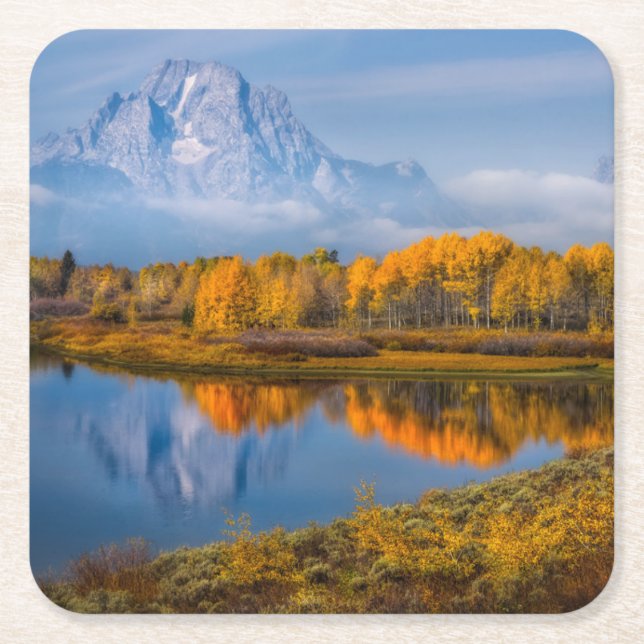 Vatten | Oxbow Bend Jackson Wyoming Underlägg Papper Kvadrat (Framsidan)
