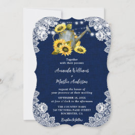 Vatten på blå solrosblommor kan Burlap Bröllop Inbjudningar