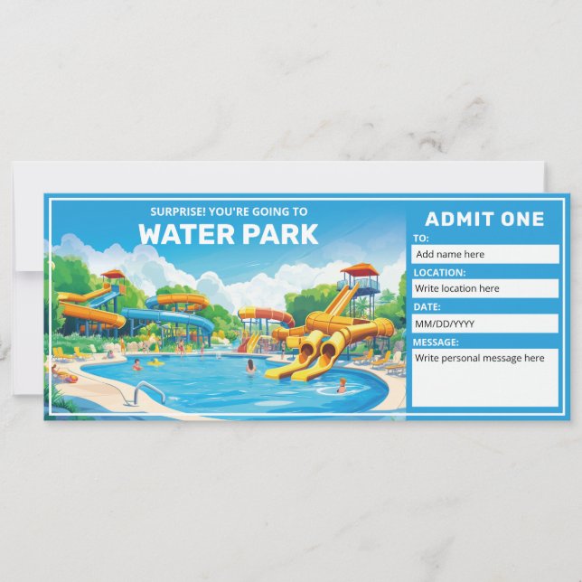 Vatten Park Gift Certificate, Aqua Park Biljett Inbjudningar (Framsida)