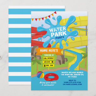Vatten Park Party Birthday Stänk Slides Roligt Inbjudningar