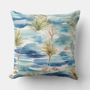 Vatten Plants Löv och Fish Aquarelle Decor Kudde