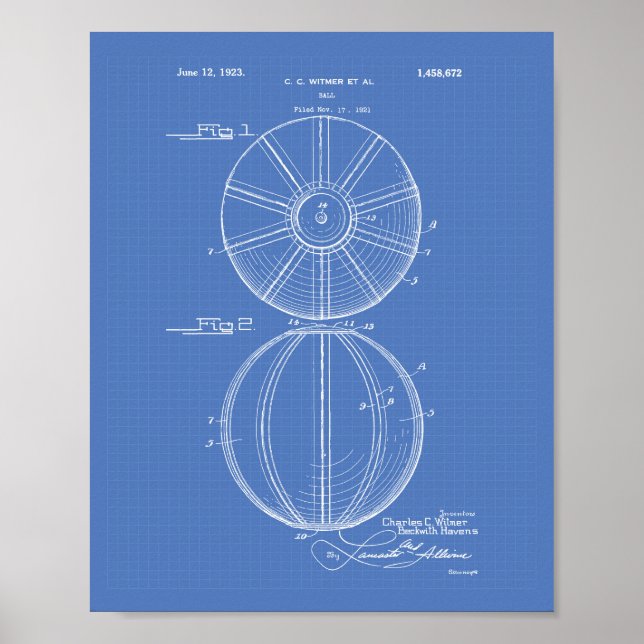 Vatten Polo Boll 1923 Patent Art Blueprint Poster (Framsidan)
