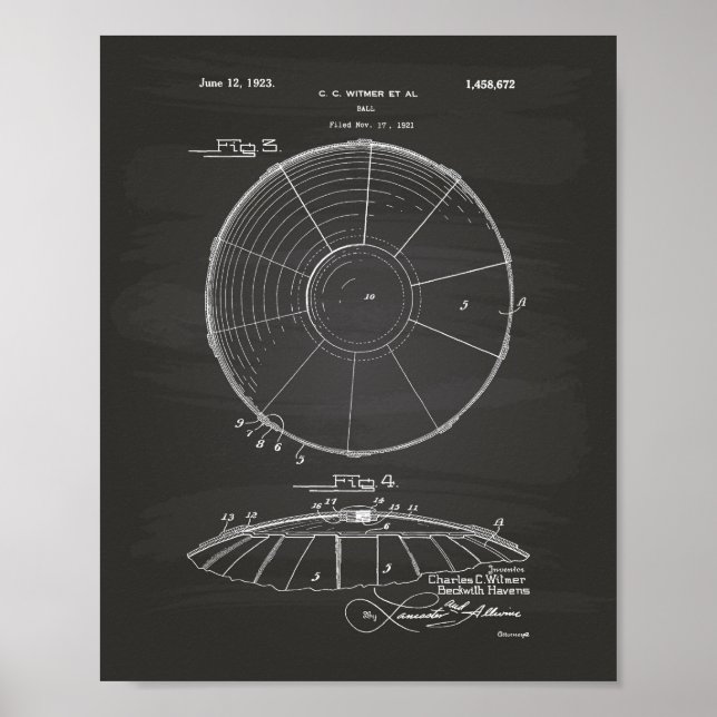 Vatten Polo Boll 1923 Patent Art Chalkboard Poster (Framsidan)