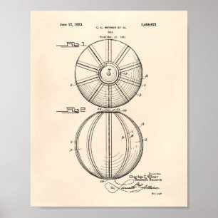 Vatten Polo Boll 1923 Patent Art Old Peper Poster