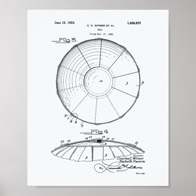 Vatten Polo Boll 1923 Patent Art White Papper Poster (Framsidan)