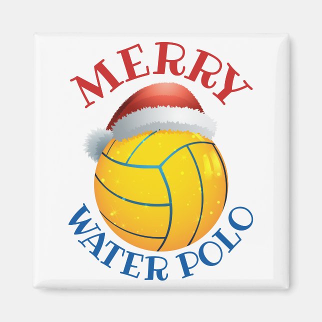 Vatten Polo-julen Boll med Santa Hat Magnet (Framsidan)