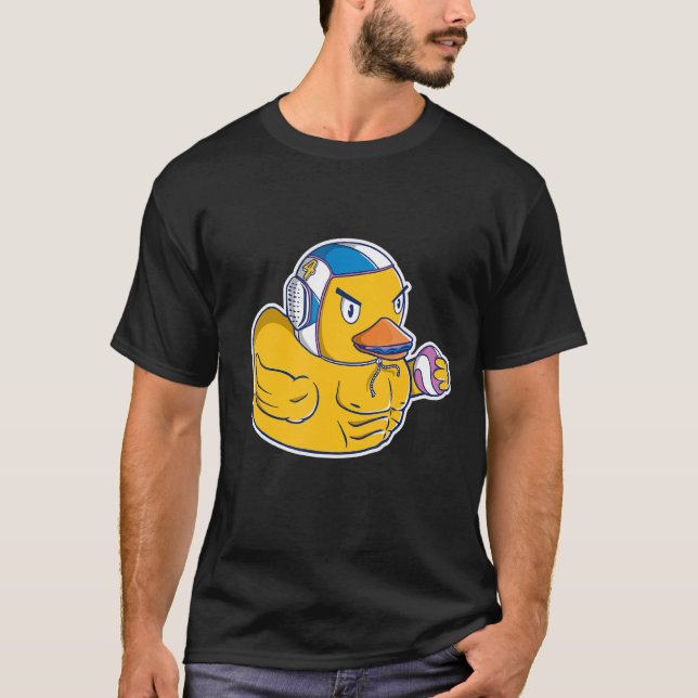 Vatten Polo Rubber Anka med Swimming Cap och Boll T Shirt (Framsida)