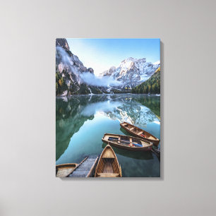 Vatten Pragser Wildsee Dolomites Italien Canvastryck